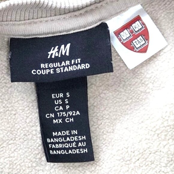 Harvard University Logo Sweatshirt Regular Fit by H&M Beige Cotton Blend Small - Picture 4 of 5